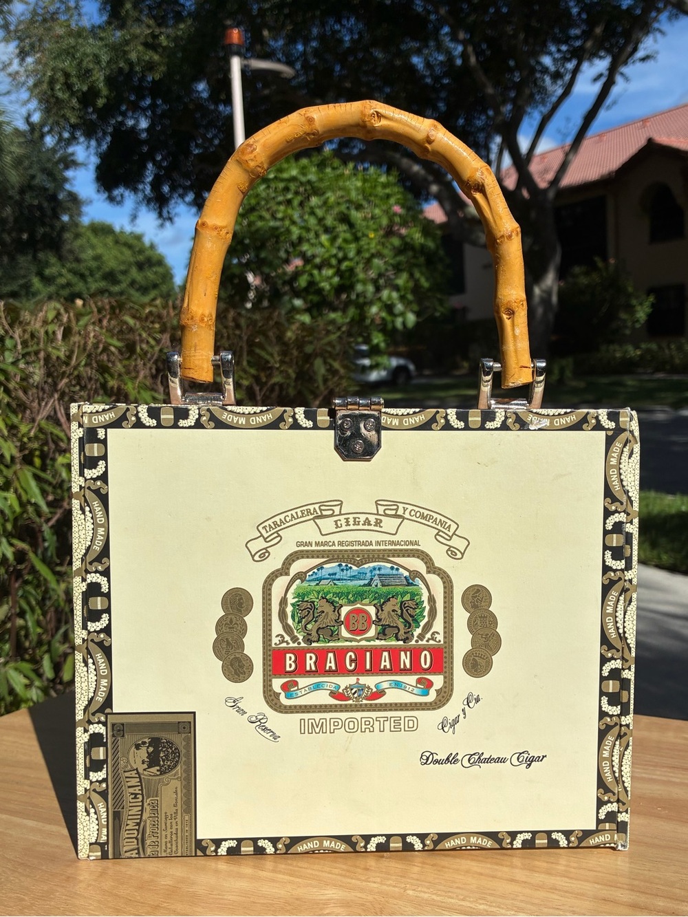 Vintage Braciano Las Vegas Cigar Box Purse | Beaded Bamboo Handle Handbag - Picture 2 of 5